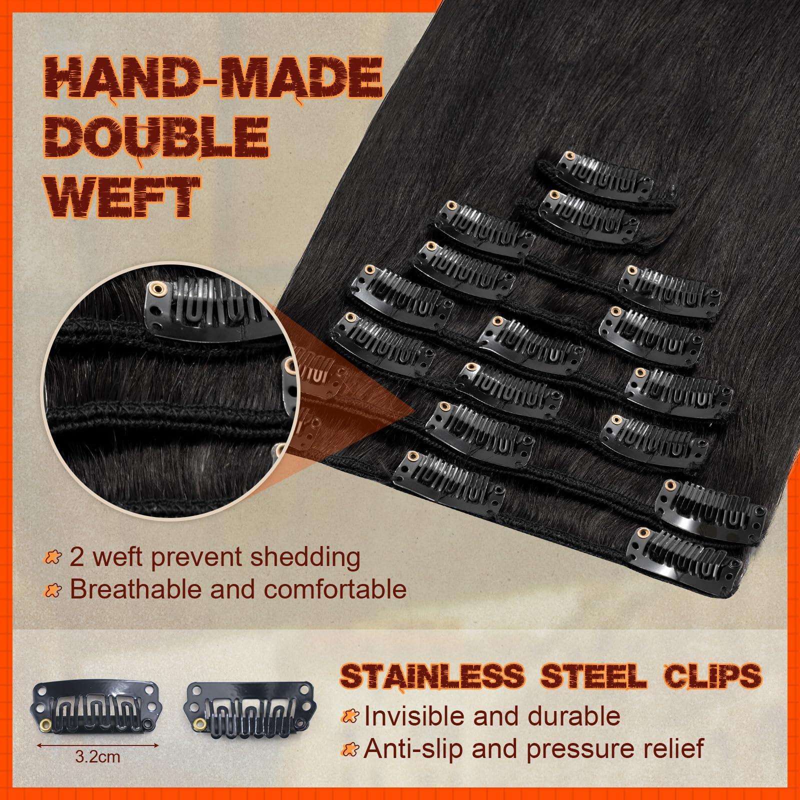 Benehair Benehair Human Hair Clip in Extensions Real Black Hair Extensions for Women Long Straight Remy Natural Full Head 8pcs No Tape No Glue 18 Inch #1 Jet Black