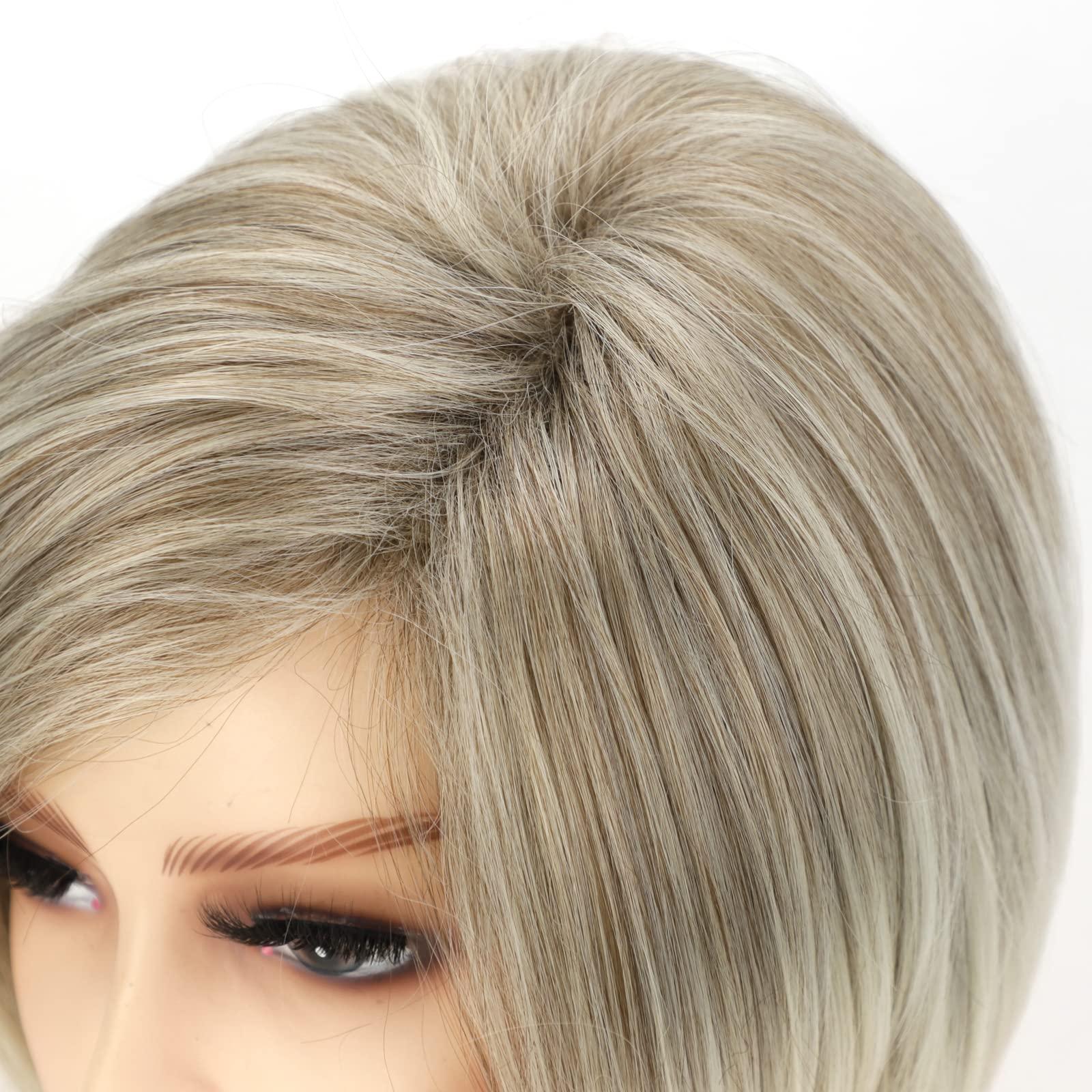 TISHINING TISHINING Layered Short Blonde Bob Wigs for White Women Chin Length Ash Blonde Side Part Pixie Bob Wig Straight Hair Synthetic Natural Looking Daily Party Wig Inverted Bob Wig