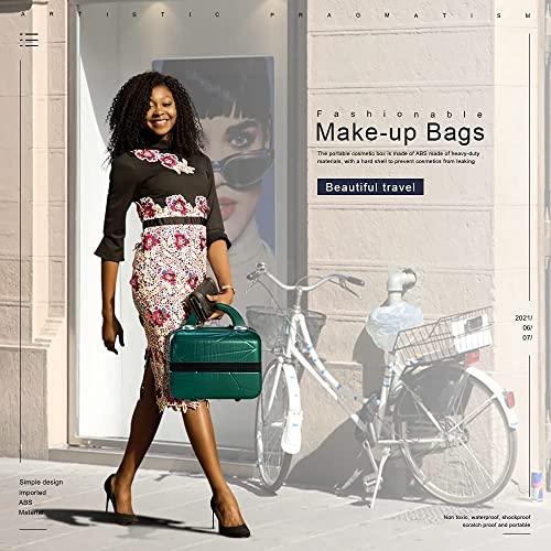 JZRTravel Makeup Travel Case Hard Shell Cosmetic Bag Small Portable Makeup Bag Hand Luggage with Elastic Band Mini ABS Carrying Suitcase for Women Girls, Green