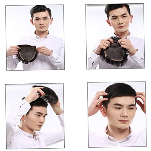 SOLUSTRE SOLUSTRE Mens Wig Short Hair Mens Hair Replacement Wigs Men Black Wig Male Bald Patch Overhead Replacement Wigs Black