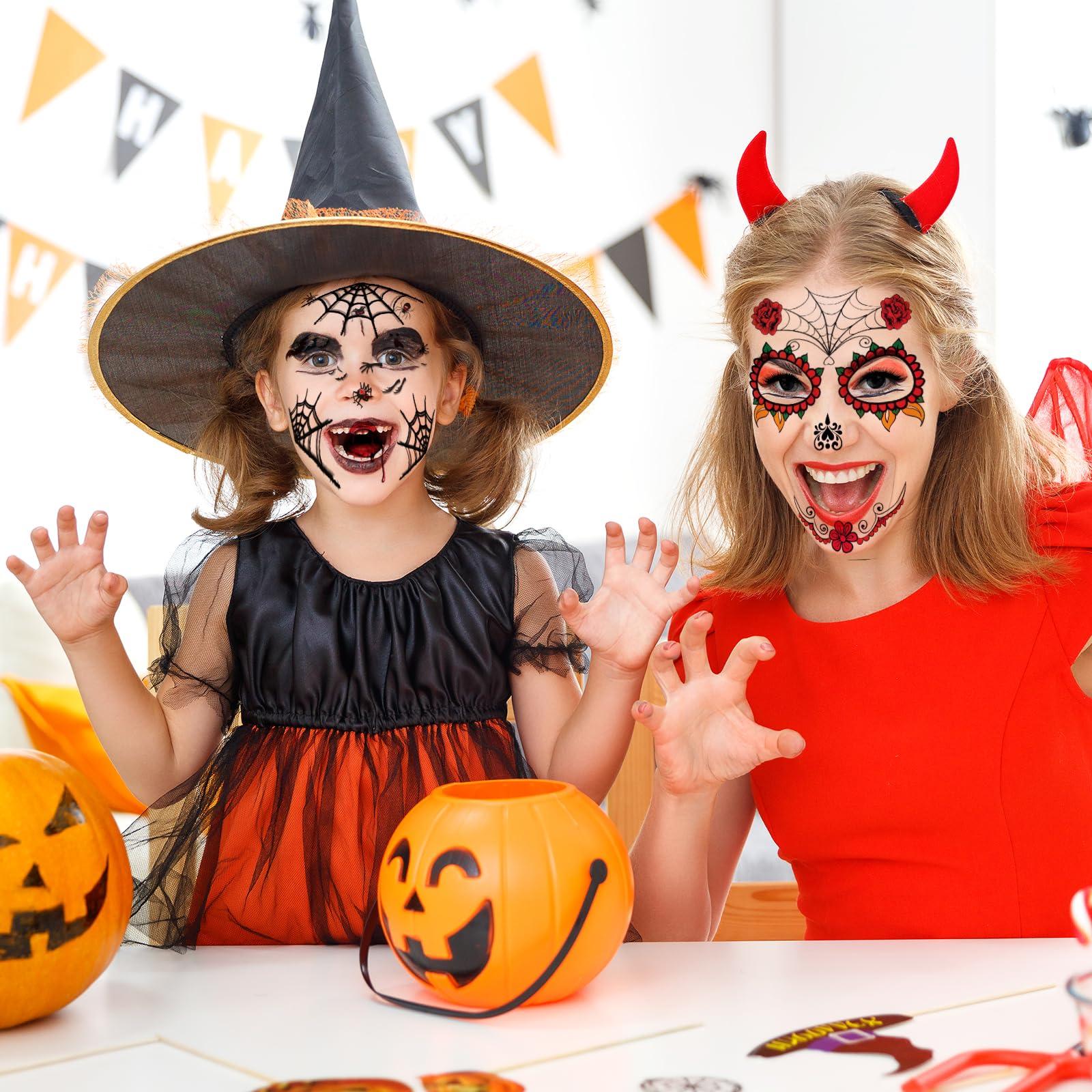 ARPOVIST 8 Sheets Temporary Face Tattoo,Temporary Sugar Skull Face Stickers,Halloween tattoos,Day of the Dead Face Tattoos,Face & Body Tattoos Waterproof Makeup Tattoo Stickers for Halloween Party Makeup