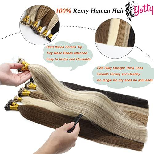 Yotty Nano Ring Hair Extensions Human Hair Keratin Cold Fusion Nano Tip Micro Nano Beads Link Thick Hair Balayage Highlight Ombre Real Remy Hair 1g/s (16inch100gr100s, P18/613 Ash Blonde Mix Light Blonde)