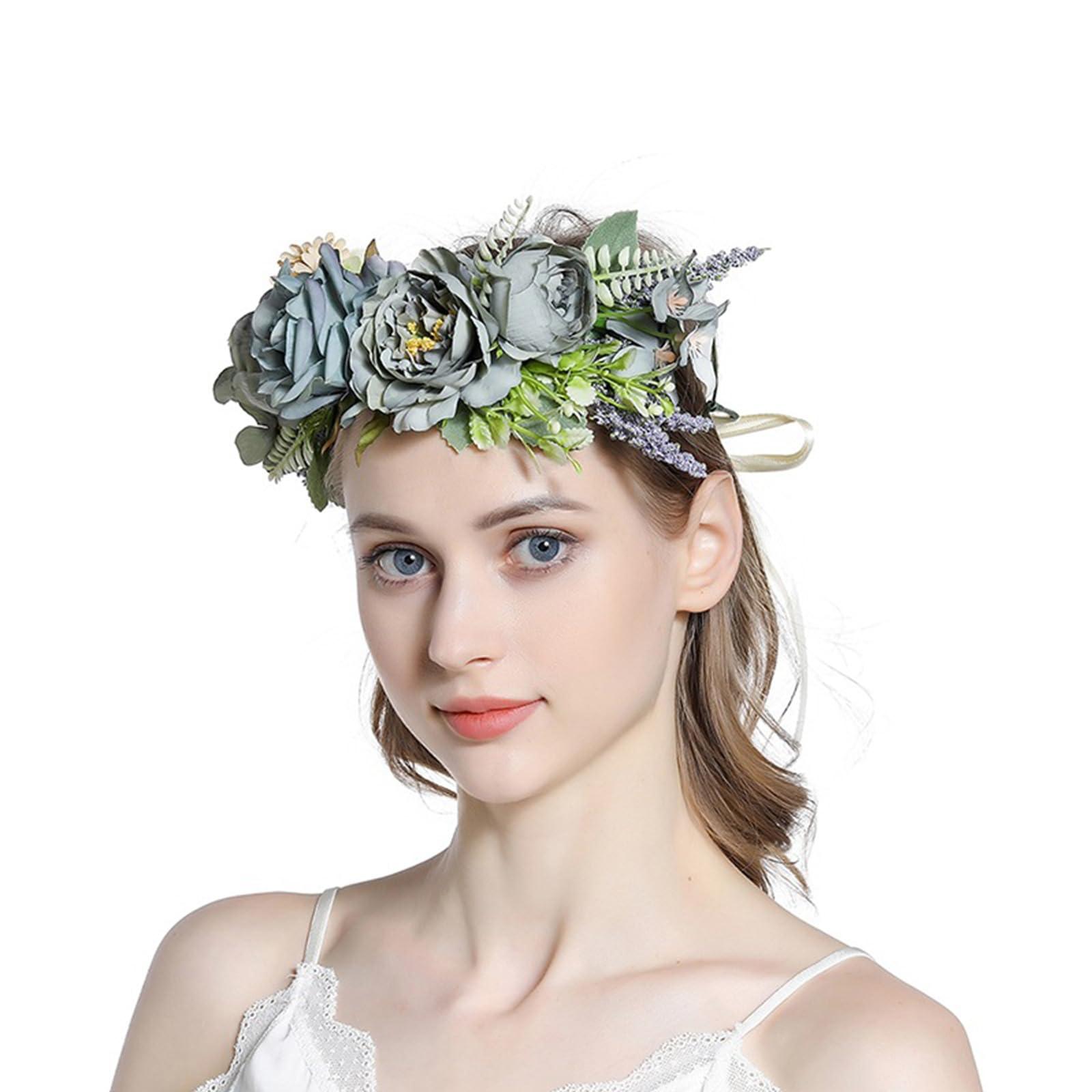 HUIFACAI HUIFACAI Flower Headband Women Floral Garland Headpiece Bride Flower Headband Bohemian Flower Crown Wedding Bridal