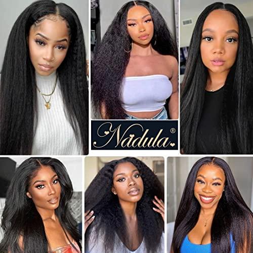 Nadula Nadula Kinky Straight U Part Wigs Human Hair for Women,Brazilian Glueless Upart Yaki Straight No Sew in No Glue Beginner Friendly Wigs Natural Black Color 18inch