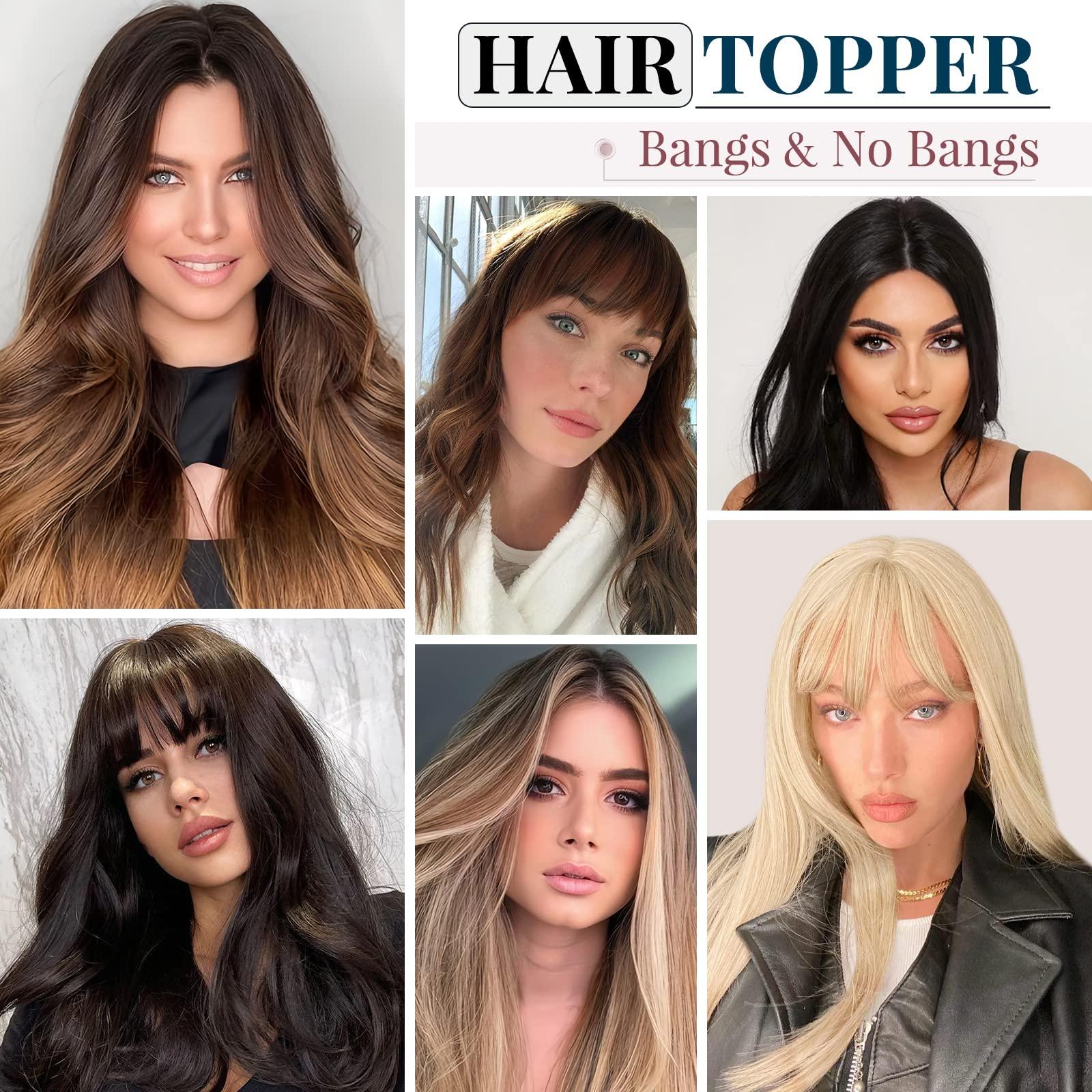 Benehair Benehair Clip in Hair Topper with Bangs Secret Topper Wiglet 100% Human Hair Clip in Top Hairpieces Fringe Bang Replacement Wiglet for Womem with Thinning Hair #27 Dark Blonde 10inch 33g