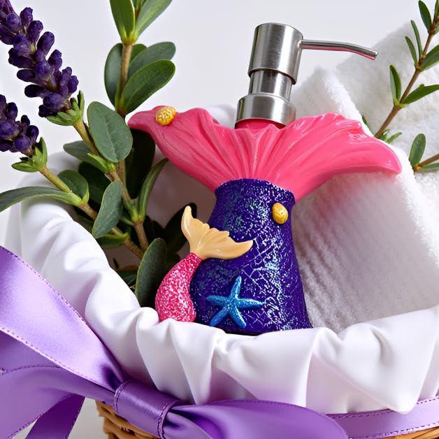 YHHRESINKING Mermaid soap Dispenser for Bathroom Kitchen, Resin Lotion Dispenser, Liquid Hand soap Dispenser with Pump Bottle for Kitchen Sink and Bathroom Lavatory, Home Decor Organizer (Purple)