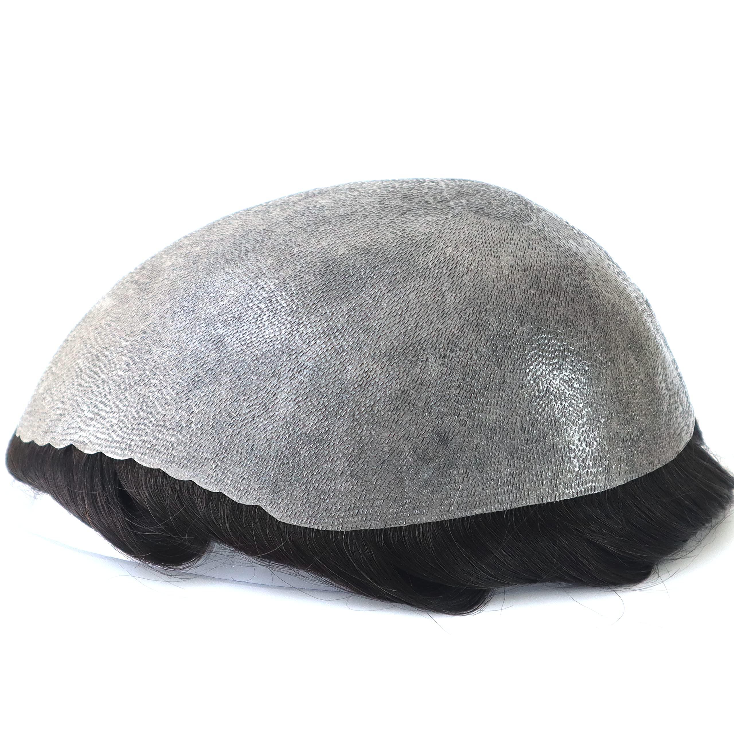 Hair Nature HAIR NATURE Men Toupee Hair Piece, Mens Wigs Human Hair Replacement Systems for Men Natural Real Hair Unit, Hair Style Medium Skin V-looped Scalloped Front Natural Hairline #1B20