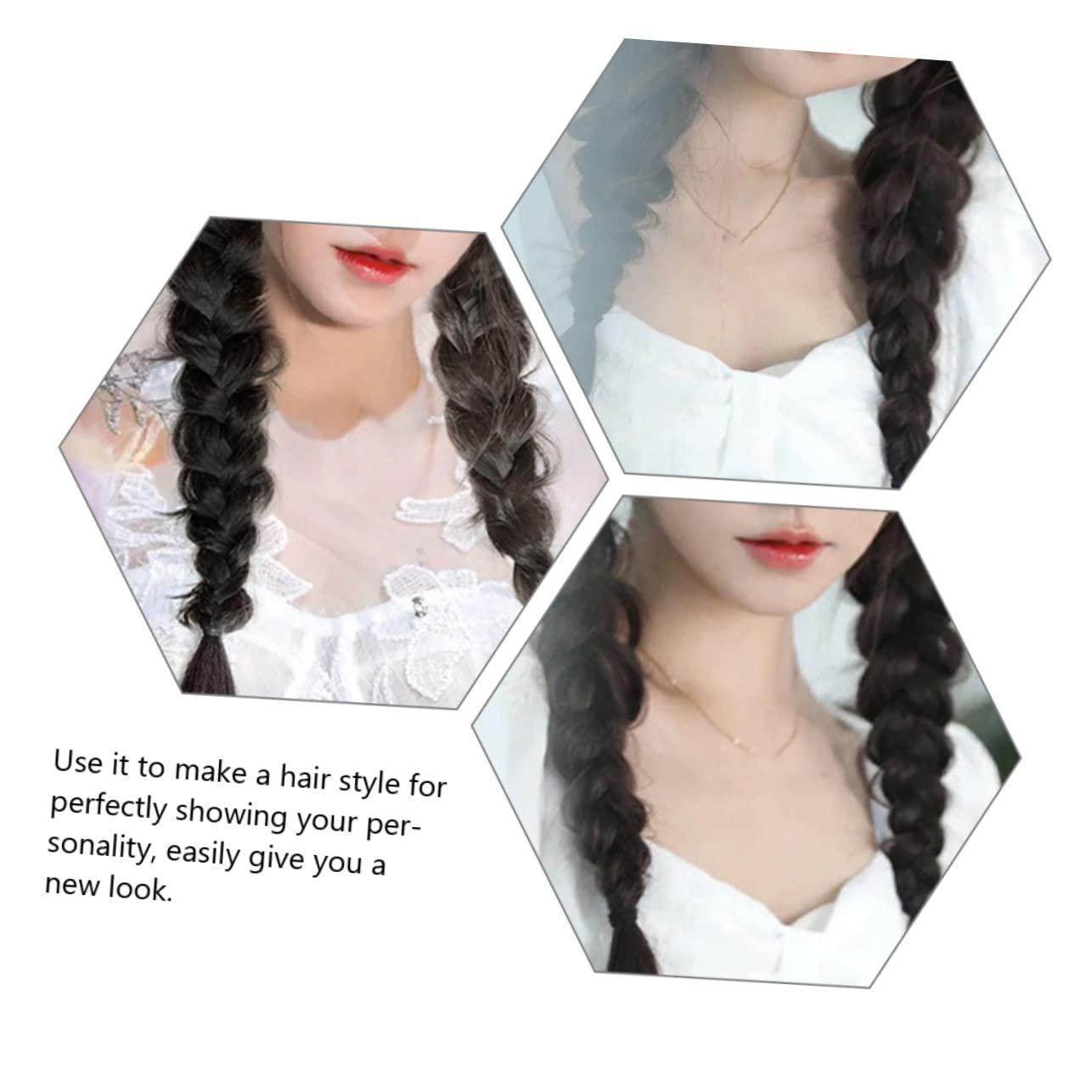 Housoutil Housoutil 4 Pcs Wig Braid Buns Braid Wig Ponytail Extension Human Hair Braid Extensions Women Braid Ponytail Braid Hair Band Light Brown Ponytail Extension Curly High Temperature Wire Black
