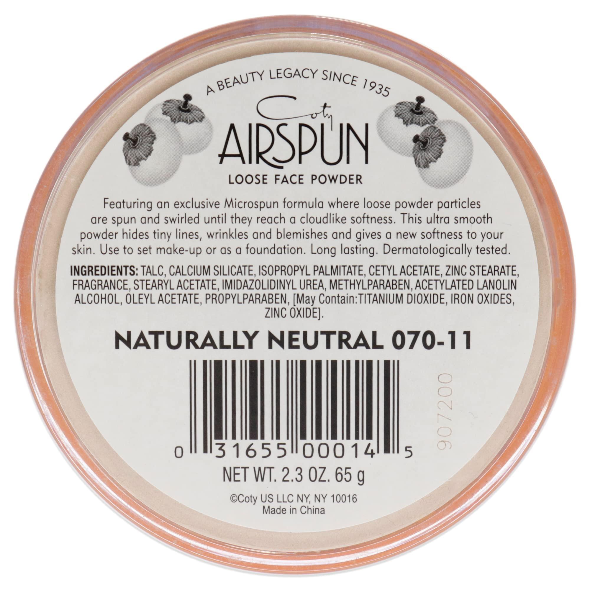 Airspun Coty AIRSPUN Face Powder, Naturally Neutral, 2.3 Oz, Natural Tone Loose Face Powder, for Setting Makeup or Foundation, Lightweight, Long Lasting, Pack of 1