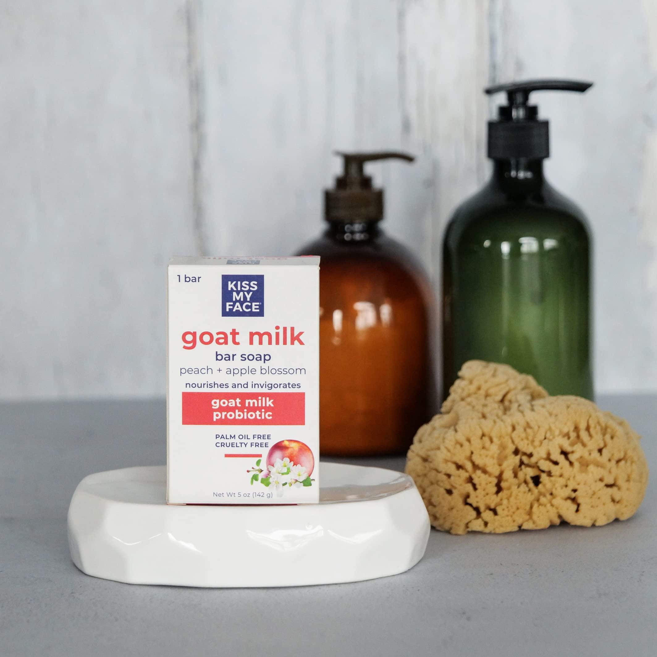 Kiss My Face Kiss My Face Goat Milk Bar Soap - Peach + Apple Blossom - Probiotic Goat Milk Soap Bar - Cruelty Free and Palm Oil Free (Peach + Apple Blossom, Pack of 1)