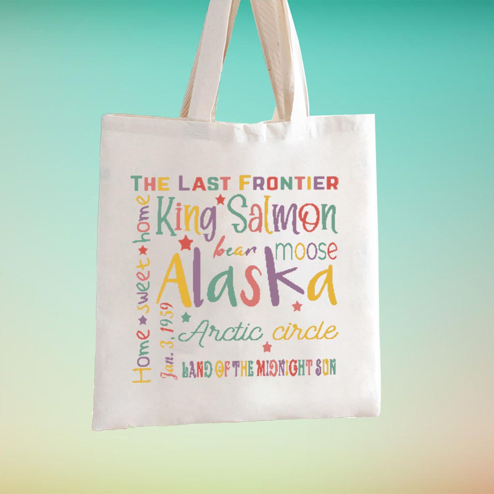 TSOTMO TSOTMO Alaska Trip Activities Canvas Shopping Bag Alaska Vacation Entertainment Alaska Cruise Gift for Mother (bear Alaska tote)