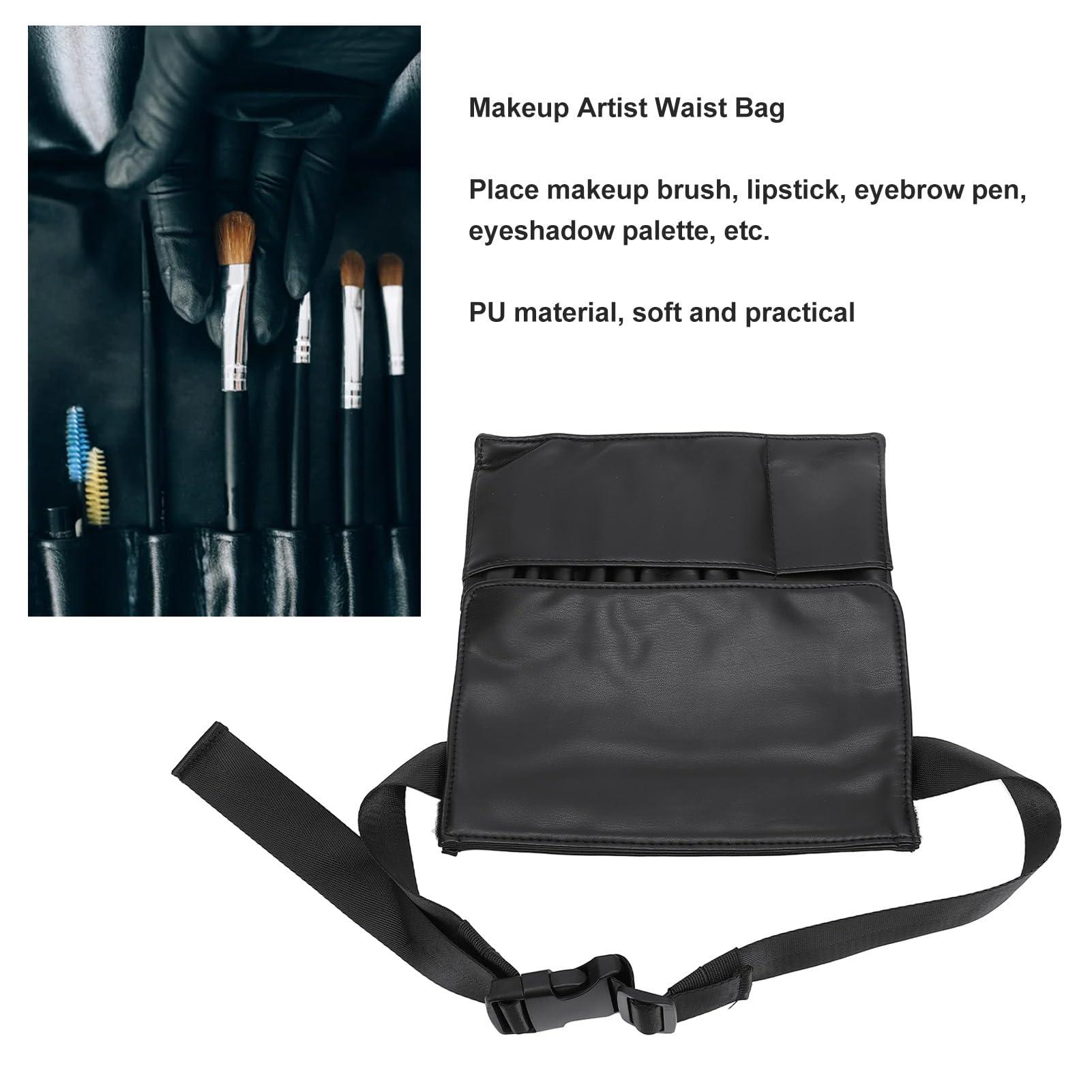 ZJchao Makeup Artist Bag, Makeup Brush Waist Bag, Makeup Brush Bag with Belt, Makeup Artist Waist Bag PU Material Cosmetic Tool Storage Holder for Brush