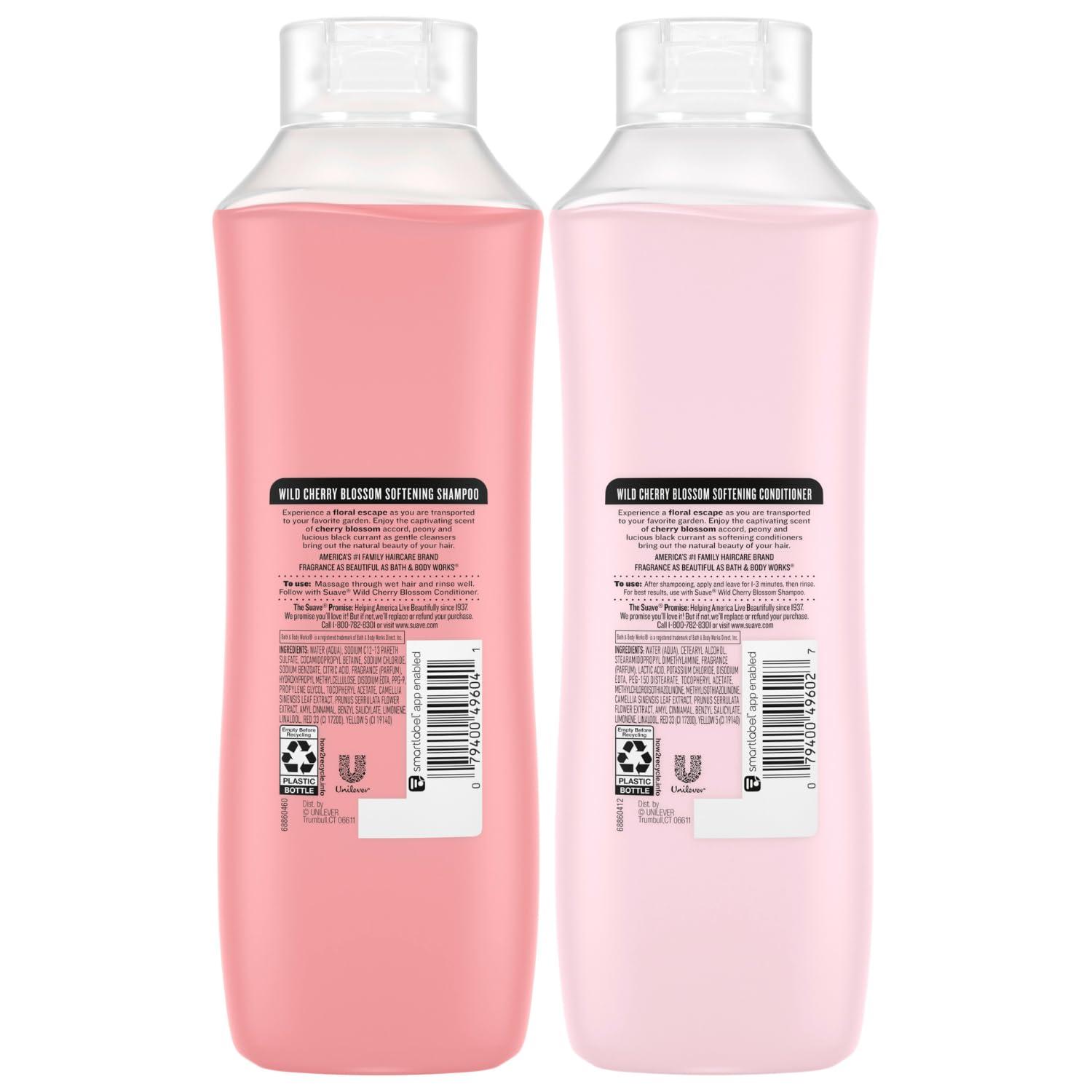 Suave Suave Shampoo & Conditioner Set, Wild Cherry Blossom Everyday Softening Formulas with Cherry Blossom Extract & Vitamin E, 22.5 Oz Ea (2 Piece Set)