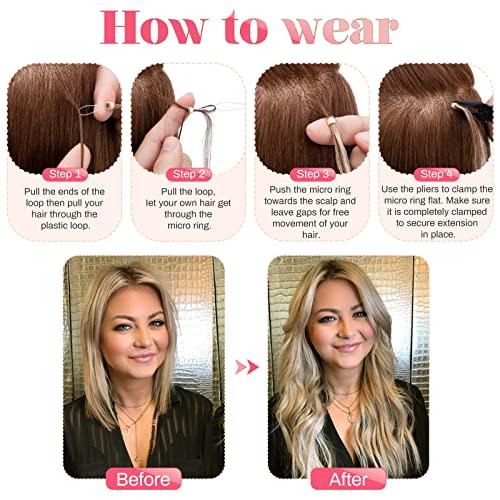 MY-LADY MY-LADY Microlink Hair Extensions Microbead Human Hair Extensions 18 Inch Micro Loop Blonde Hair Extensions Real Human Hair Medium brown mix Dark Blonde Cold Fusion Extensions Micro Link #4/27