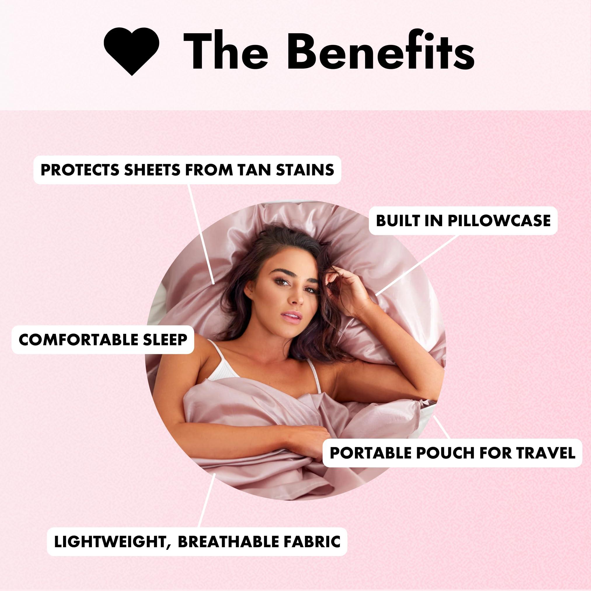 Tanzee TANZEE Self Tan Bed-Sheet Protector - Keep Sheets Clean from Self Tanner Stains - 100% Microfibre Art Silk - Wont Transfer or Absorb Tanning Lotion - Large, Breathable, with Pillow Insert - Rose Gold