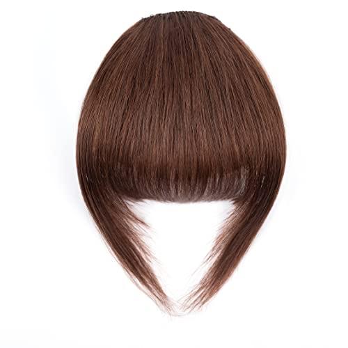 EINbeauty Clip in Bangs 100% Human Hair Extensions French Bangs Fringe with Temples Hairpieces Clip on Bangs Fake Bangs for Women(French Bangs,Dark Red Brown)