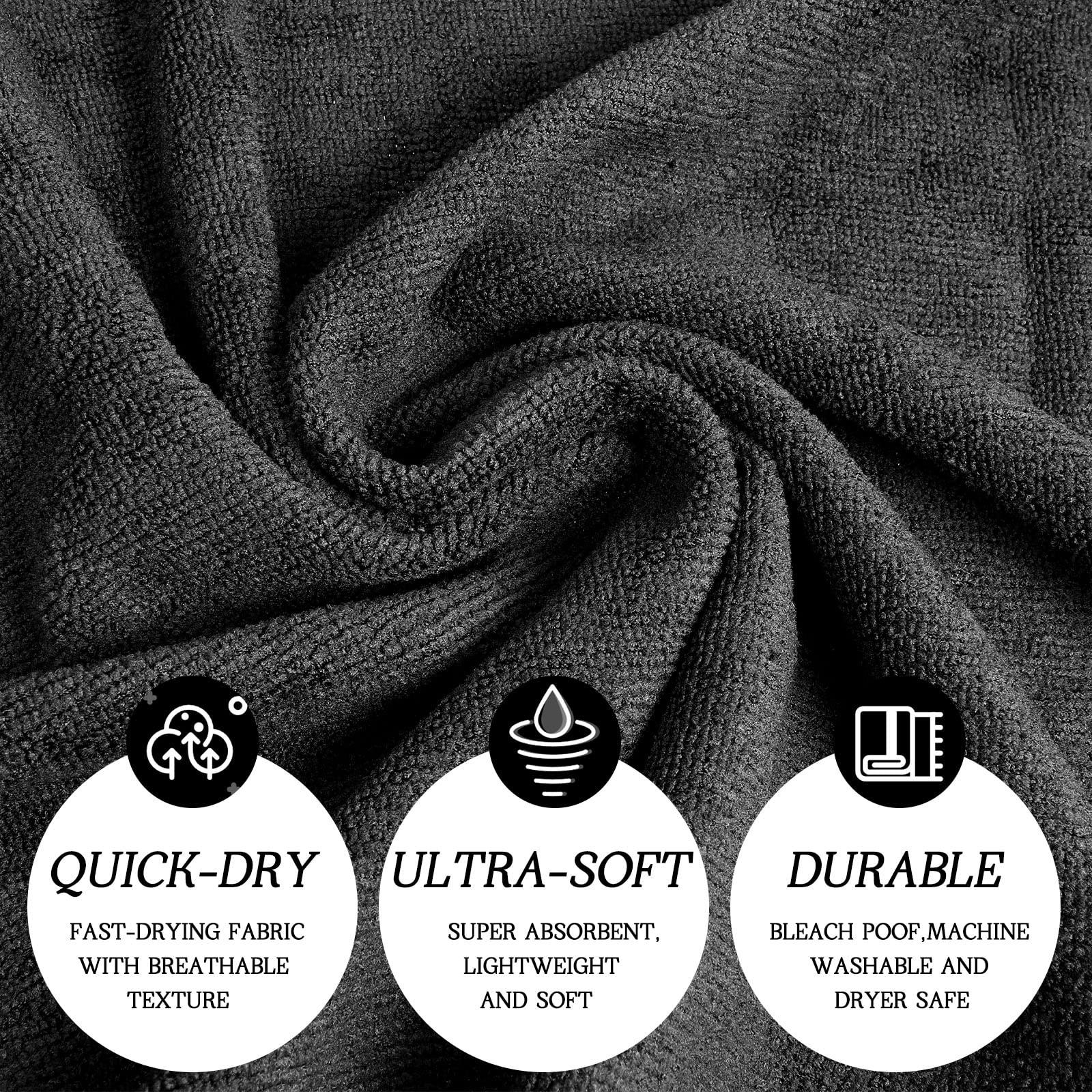 Shimeyao 48 Pack Bleach Proof Salon Towels Microfiber Absorbent Towels Bleach Resistant Hair Towel Quick Dry Hand Towels Bulk for Gym Bath Spa Home Hair Drying, 16 x 27 Inches (Black)