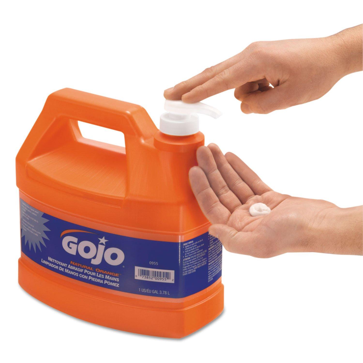 GOJO GOJO Industries Products - Hand Cleaner, Orange Pumice, w/Baby Oil, 1 Gal, 4/CT, Citrus - Sold as 1 CT - Heavy-duty hand cleaner offers quick-acting lotion formula with pumice scrubbing particles for cleaning a broad range of industrial soils, medium