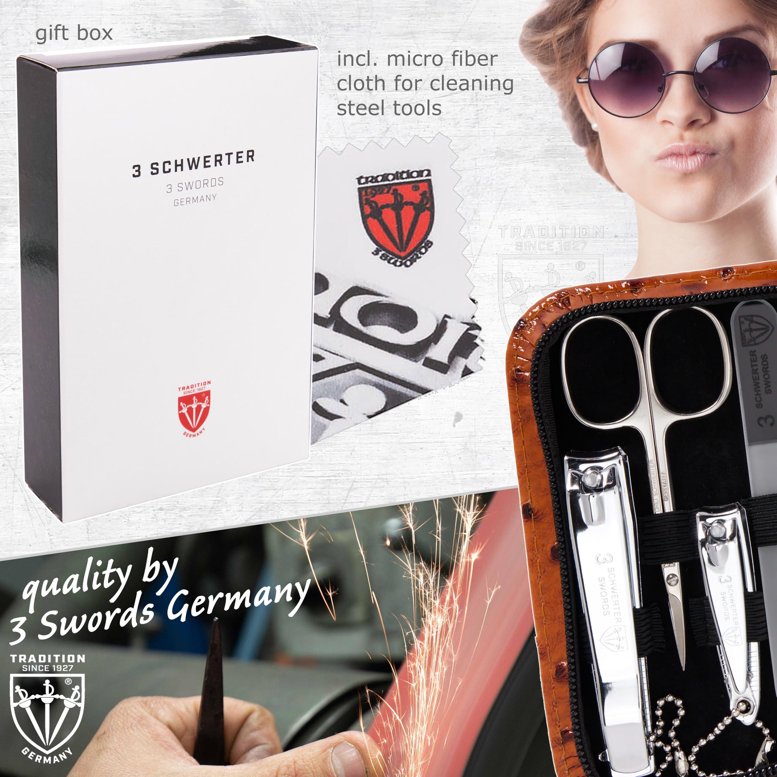 3 Swords Germany 3 Swords Germany - brand quality 8 piece manicure pedicure grooming kit set synthetic leather case ostrich cognac - Made in Germany