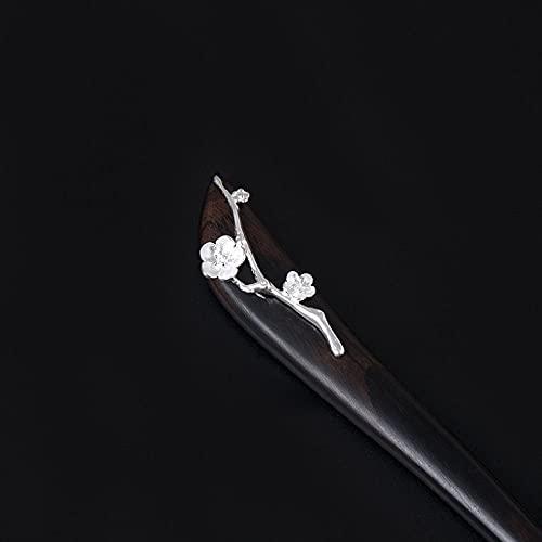 FANLIKIKI Chignon Pin Hair,Hair Sticks,Hair Chopsticks,S925 Silver Hair Sticks for Buns,Plum Bossom Hair Chopsticks Elegant Hair Pins Stick Chinese Classical Wooden Chopsticks