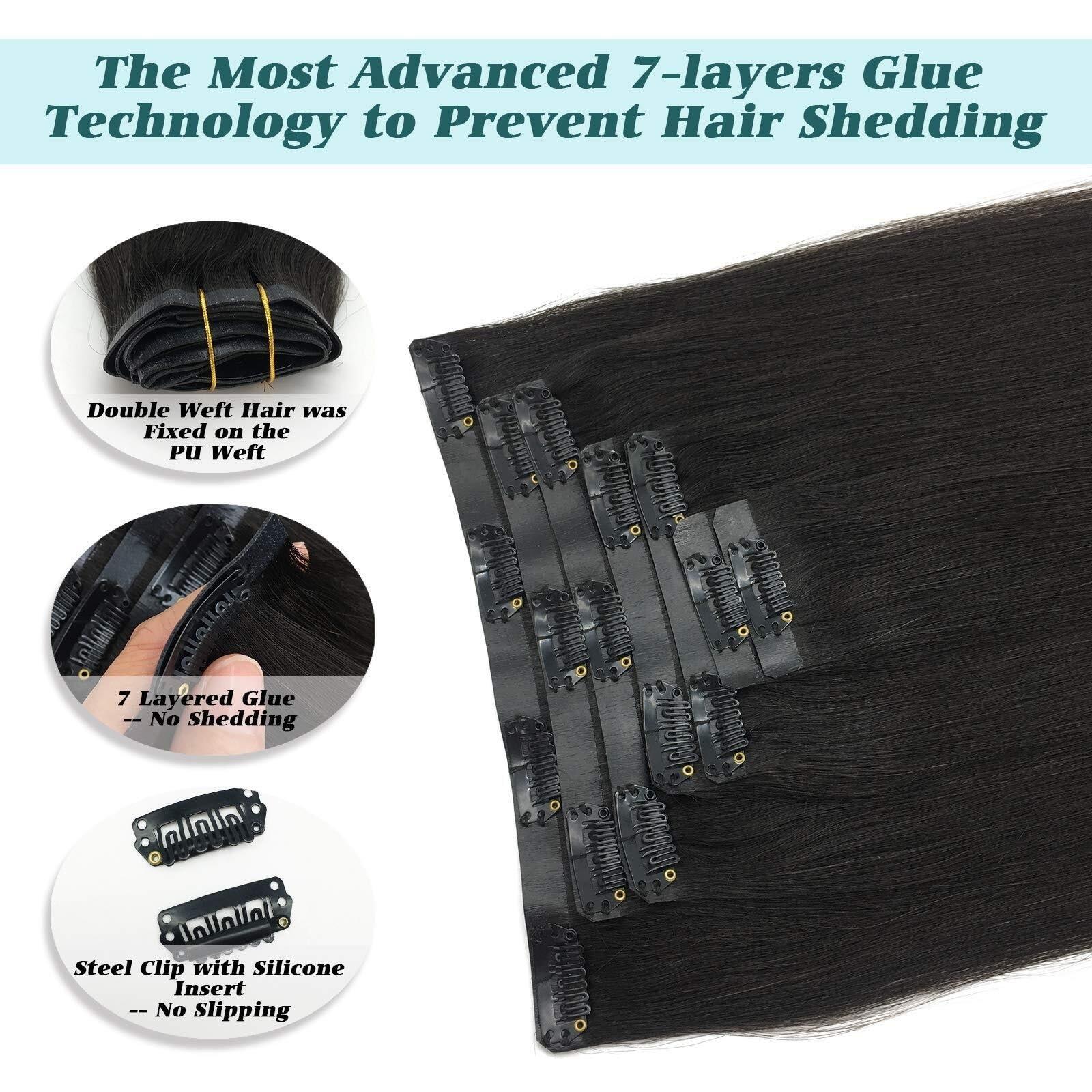 GRFIT Clip in Hair Extensions Seamless Hair Extensions Human Hair Black Clip in Hair Extensions Double PU Weft Invisible Straight Natural Remy Clip on Human Hair Extensions Fashion Hair Extensions (Color :