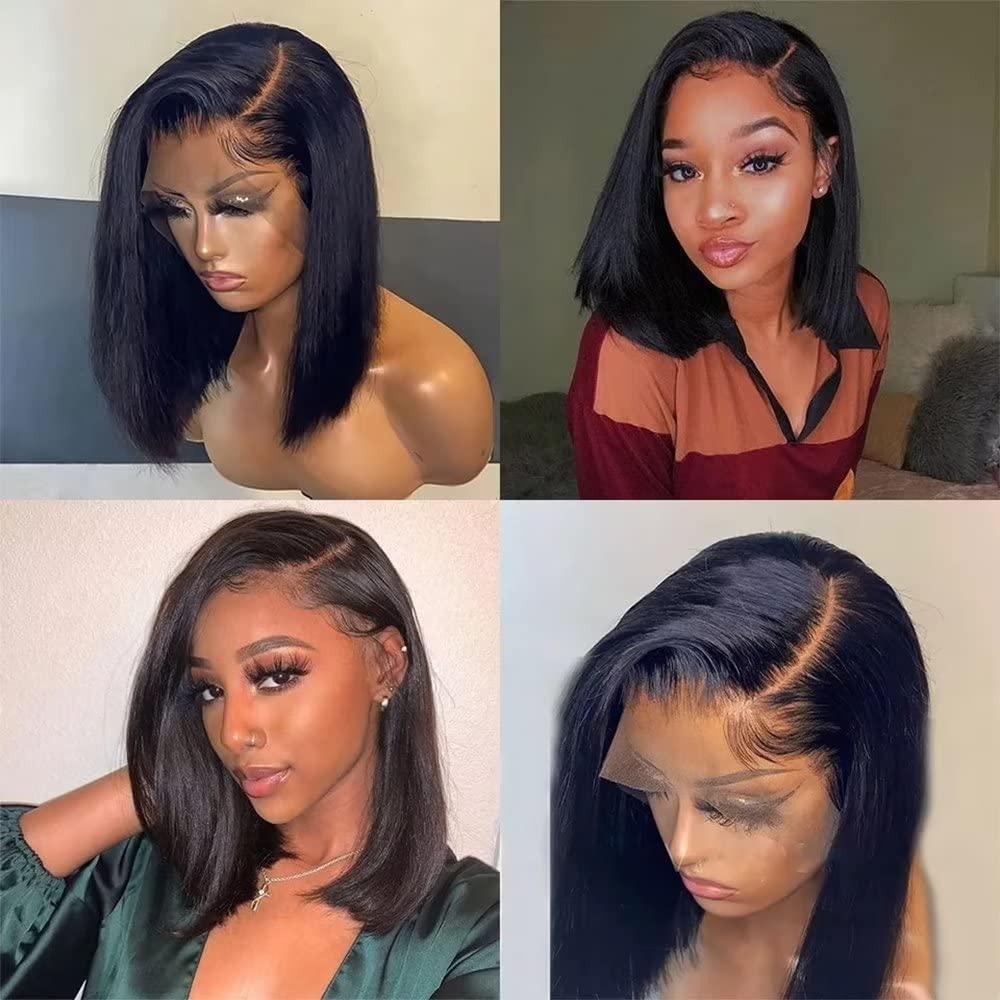 oulaer oulaer Brzilian Short Bob Human Hair Wig Pre Plucked Straight 13x6 HD Transparent Lace Front Wig Straight Bob Wig Lace Front Human Hair Glueless Wigs 150% Density with Baby Hair Bleached Knots 8inch