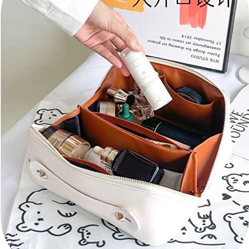 EMPIRIA EMPIRIA Makeup Bag,Empira Premium Everything Cosmetic Bag,Waterproof Large Capacity Travel Cosmetic Bag,Leather Travel Makeup Organizer Bag with Compartments and Handle,Toiletry Make Up Bag for Woman.