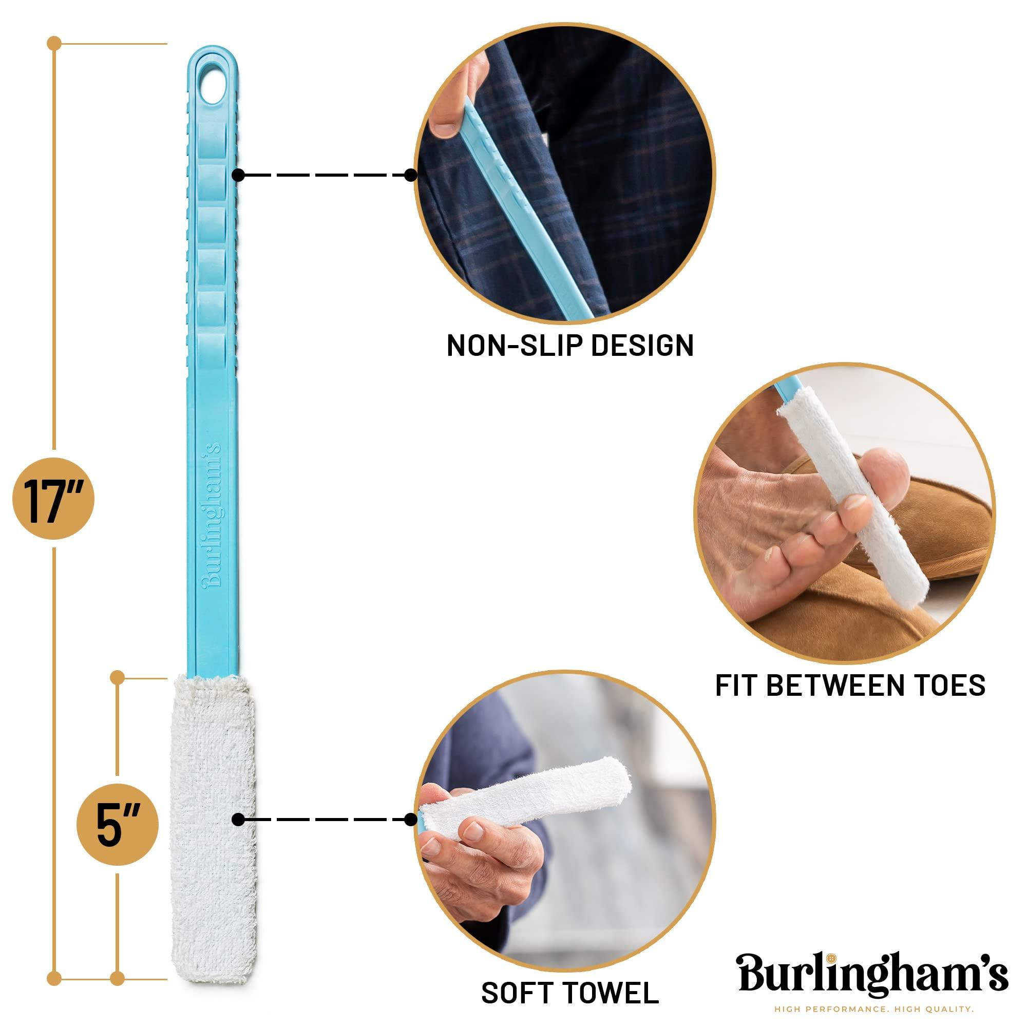 Burlingham\'s Long Reach Toe & Foot Towel Brush - 17\" Tool with 3 Towel Covers and 6 Pc. Set of Towel Covers Replacement