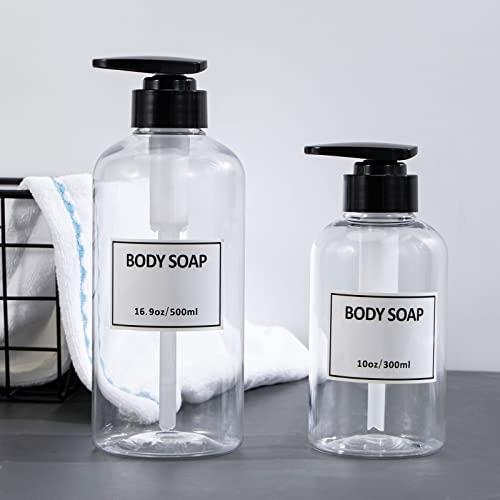 Yeeco Clear Shampoo and Conditioner Bottles,Yeeco Shampoo Pump Bottle Shampoo Bottles Dispenser with Waterproof Labels 16.9oz/500ml 3 Pack for Shampoo and ConditionerBathroom, Kitchen, Hotel