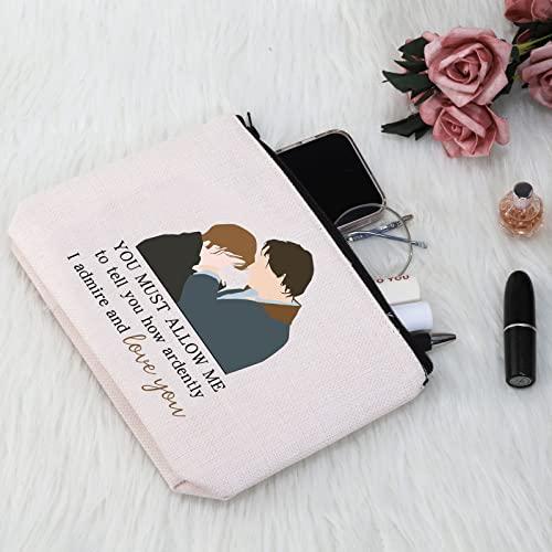 G2TUP G2TUP J Austen Gift Mr Darcy Makeup Bag Elizabeth Bennet Cosmetic Bag Classic Literary Gift Bookworm Gift Book Club Gift (Mr Darcy White Bag)
