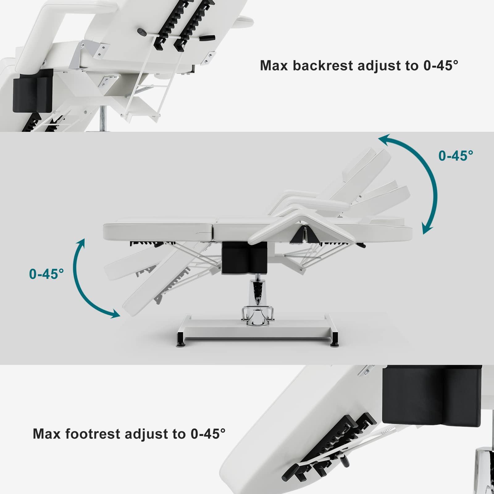 SyyBhb SyyBhb 360 Swivel Tattoo Bed Height Adjustable, Tattoo Hydraulic Chair for Esthetician with Storage Pocket, 3-Section Folding, White
