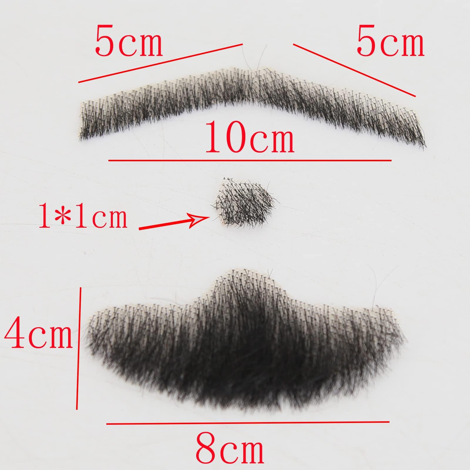 zigzag hair zigzag hair Face Beard Extension Human Hair Mustache Black Costume Fake Beard for Adults Men Realistic Makeup Lace Invisible False Beards (Black, Beard 4)