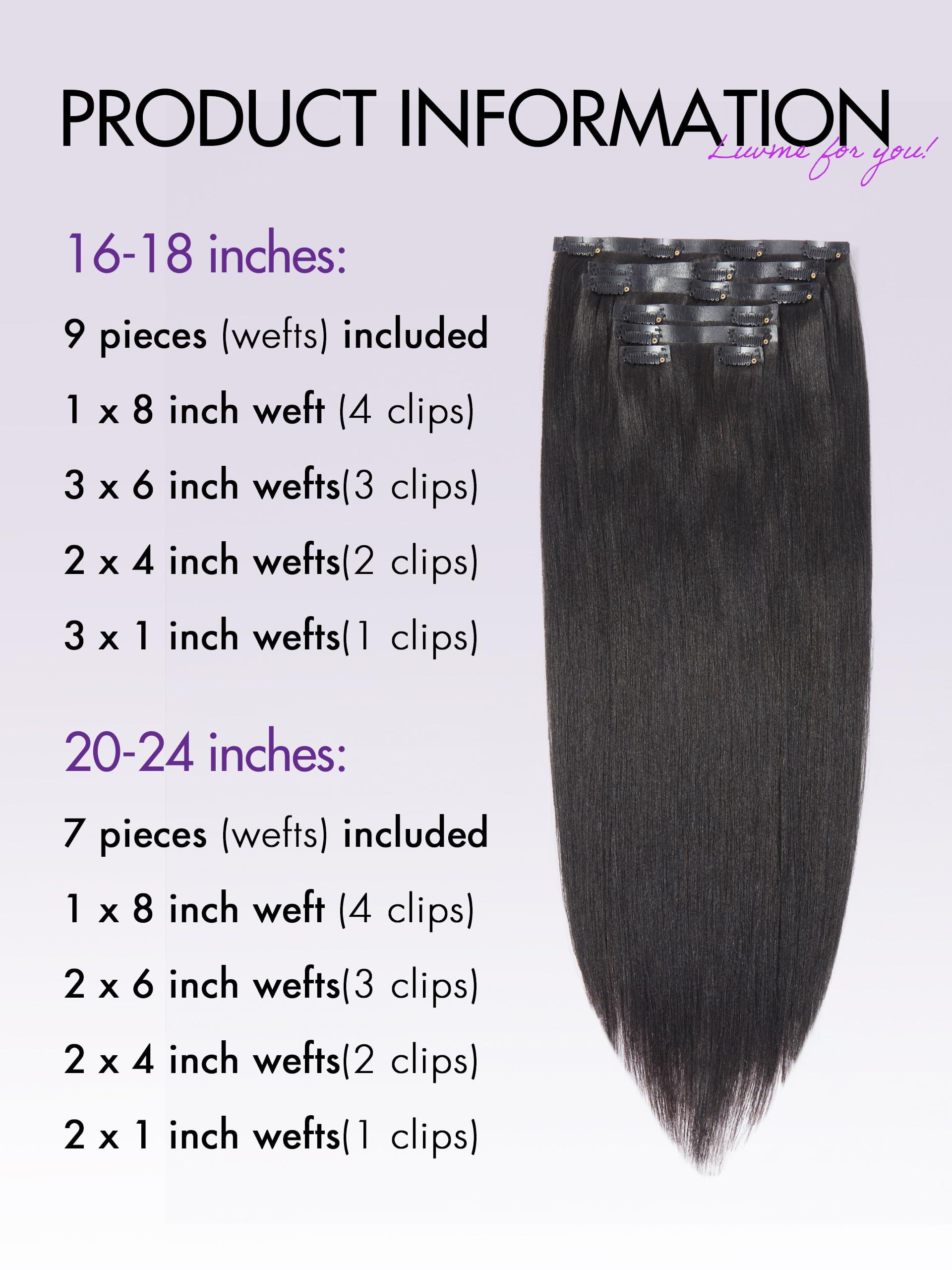 LUVME HAIR LUVME HAIR Yaki Straight Clip in Hair Extensions Real Human Hair, 24inch 135g 7Pcs, Black Hair Extensions, Remy Human Hair Extensions Clip ins for Women, Natural Human Hair