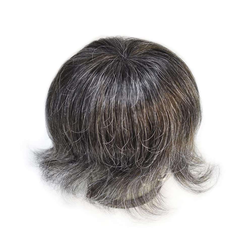 Healthlif Healthlif Toupee For Men Real Human Hair Full PU Mens Hairpiece Natural Looking Toupee Men Hair Rrplacement System Mens Hair Pieces For Thinning Hair 8X10#1B30#1B Off Black+30% Grey