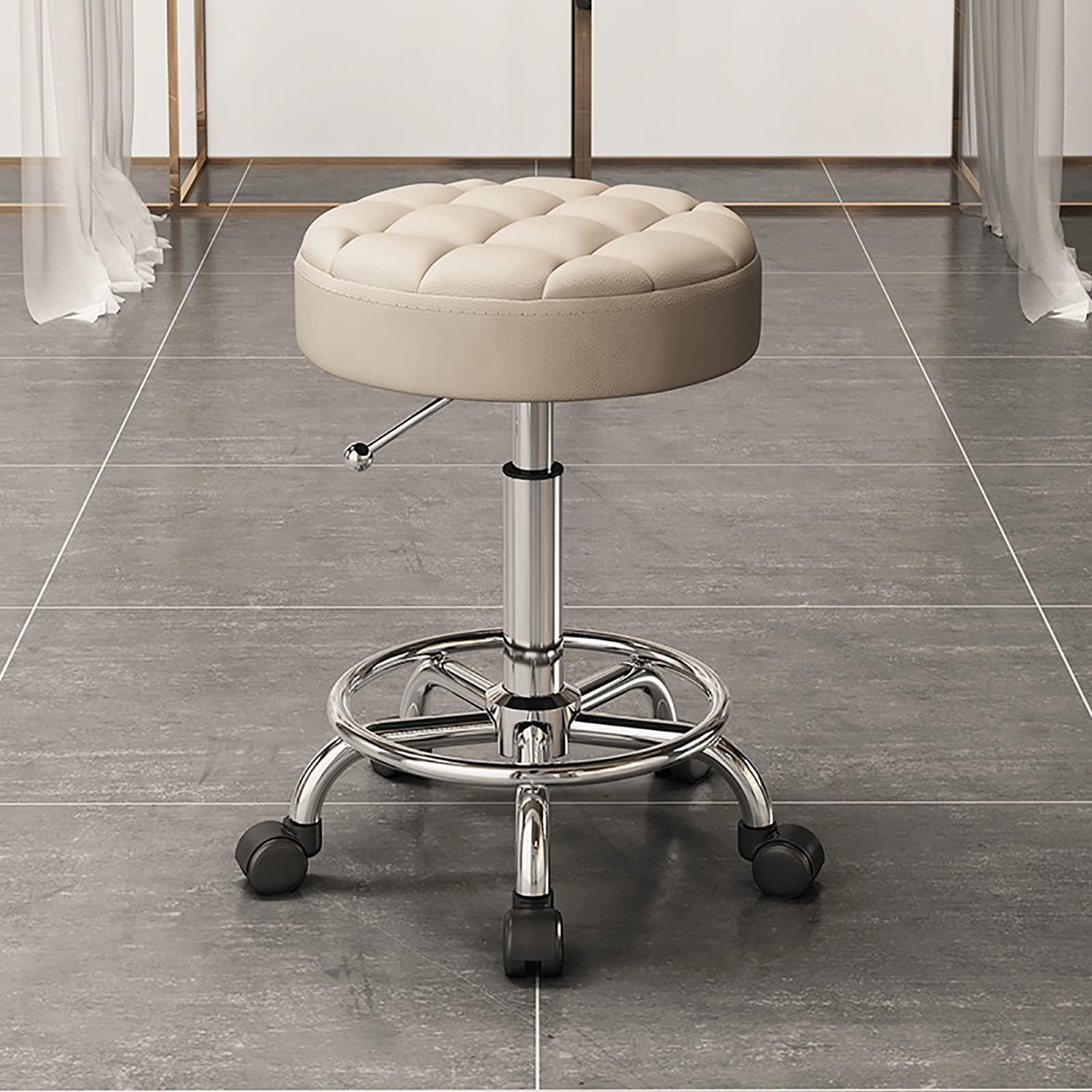 PTHTBL Adjustable Salon Stool with Roller Style Wheels Hydraulic Swivel Rolling Stool Large Seat Heavy Duty for Salon Office Home Use,C