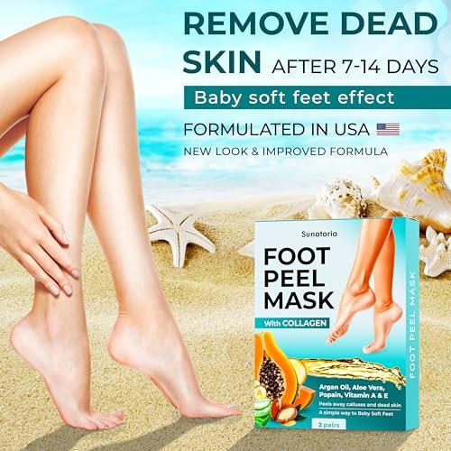 SUNATORIA Foot Peeling Mask for Dead Skin Remover & Deep Moisturize | 2 Pairs | Dermatologically Tested - Foot Peel Mask for Dry Cracked Feet - Foot Mask make Soft Baby Feet for Men & Women | Aloe Vera