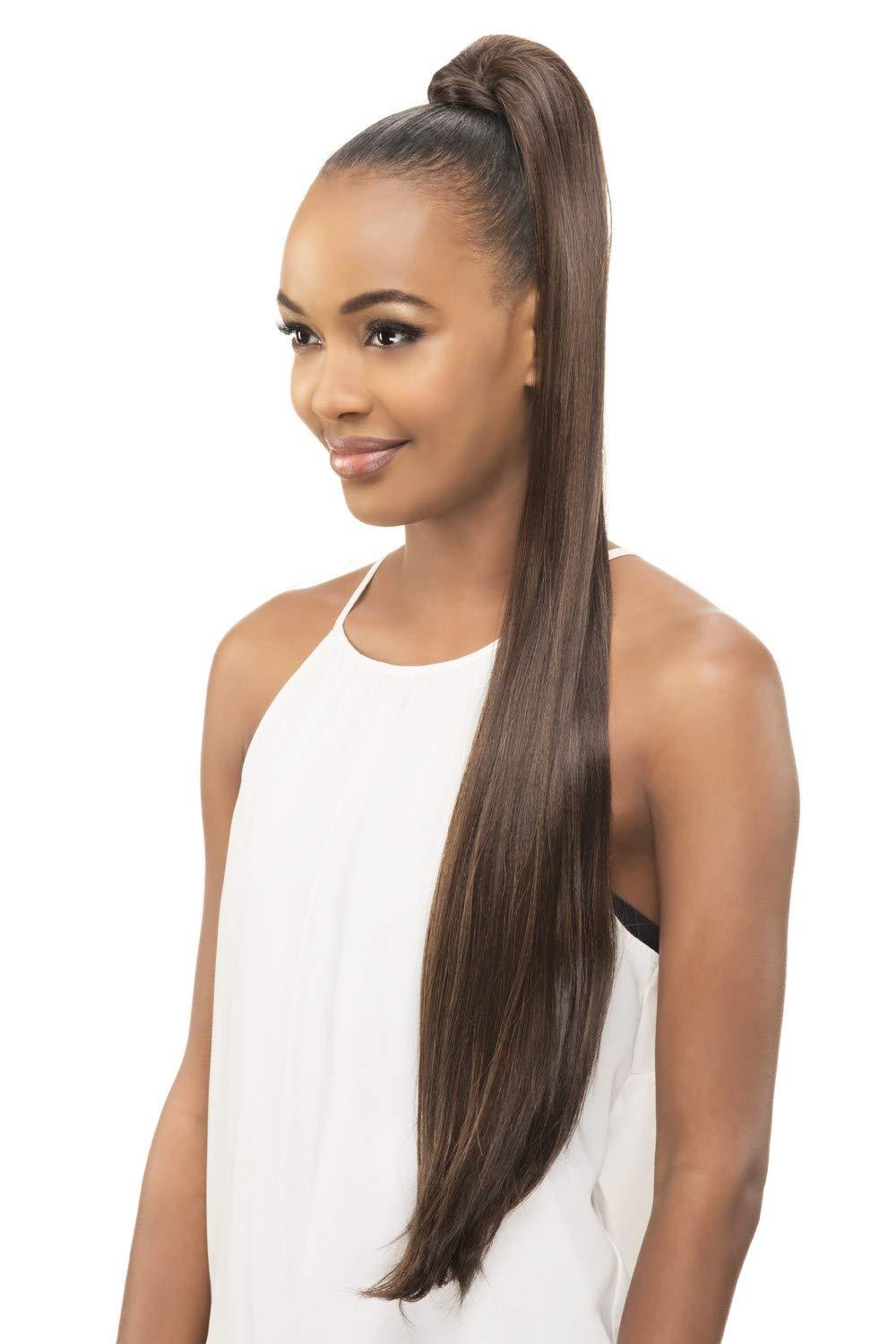 Vivica PB-181v Ponytail Color FS4/30 - Vivica Fox Wigs 31" Long Layered Straight Pocket Bun Feathered Tips Heat Friendly Synthetic Extension Drawstring Combs Bundle MaxWigs Hairloss Booklet