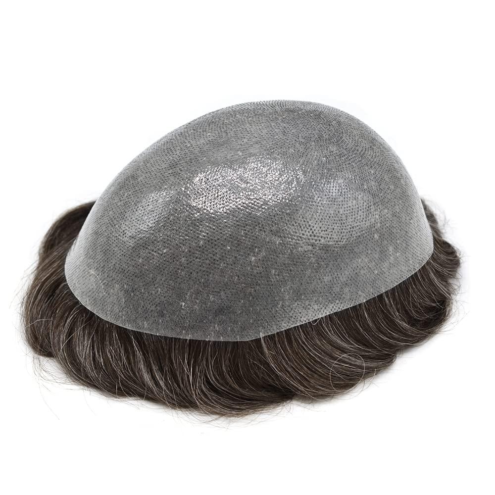 RESHE RESHE Men Toupee Hair System Ultra Thin Skin Real Human Hair Piece For Mens Toupee V-loop Natural Looking Hairpiece For Men Protesis Capilar Para Hombre 8\'\'X10\'\' #430#4 Medium Brown+30% Grey