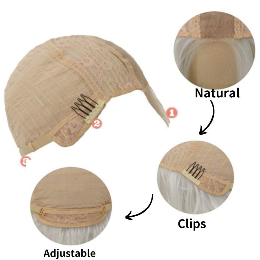 Siudus Siudus White Long Wig Curly Wavy Wigs for Women 26 Inch Synthetic Middle Part Fiber Natural Looking Hair Wig for Halloween Cosplay Party