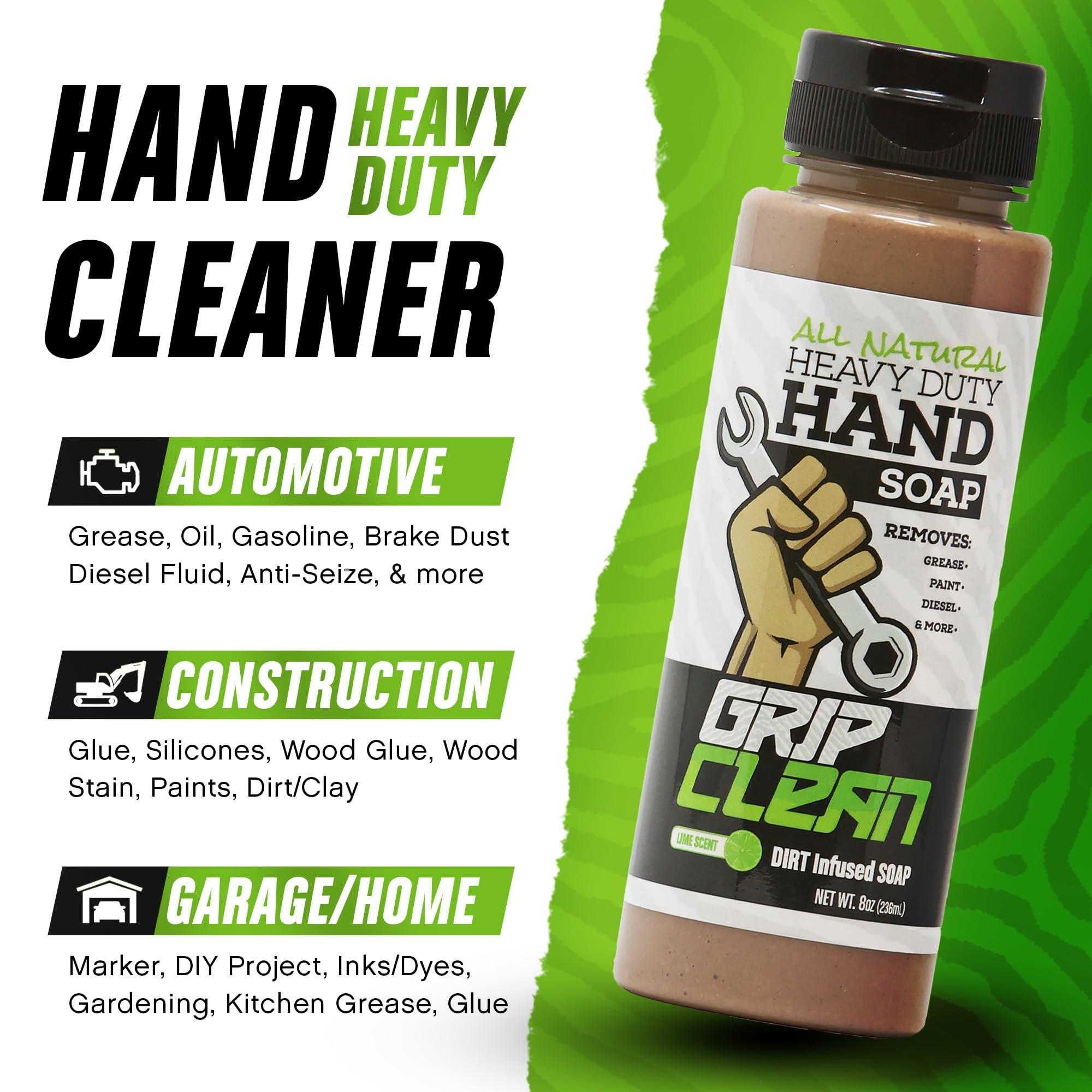 Grip Clean Grip Clean Squeeze Bottle & Brush Combo - Heavy-Duty Degreaser Hand Cleaner & Nail Brush Set - Tackle Grease, Oil, & Grime with Natural Pumice Soap & Nail Cleaning Scrub for Clean Hands & Nails