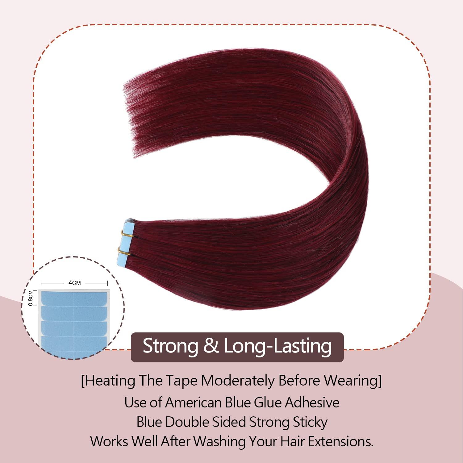 Sunya Sunya Tape in Hair Extensions Human Hair Burgundy 16 Inch Wine Red Tape in Real Human Hair #99j Seamless Skin Weft Tape in Hair Extensions #Burgundy 40g 20Pcs/Pack