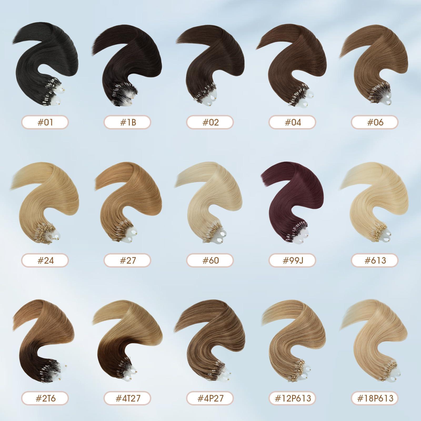 Benehair Benehair Micro Ring Human Hair Extensions Straight Micro Beads Hair Extensions Golden Brown&Bleach Blonde #12P613 50g 24Inch Remy Micro Loop Hair Extensions