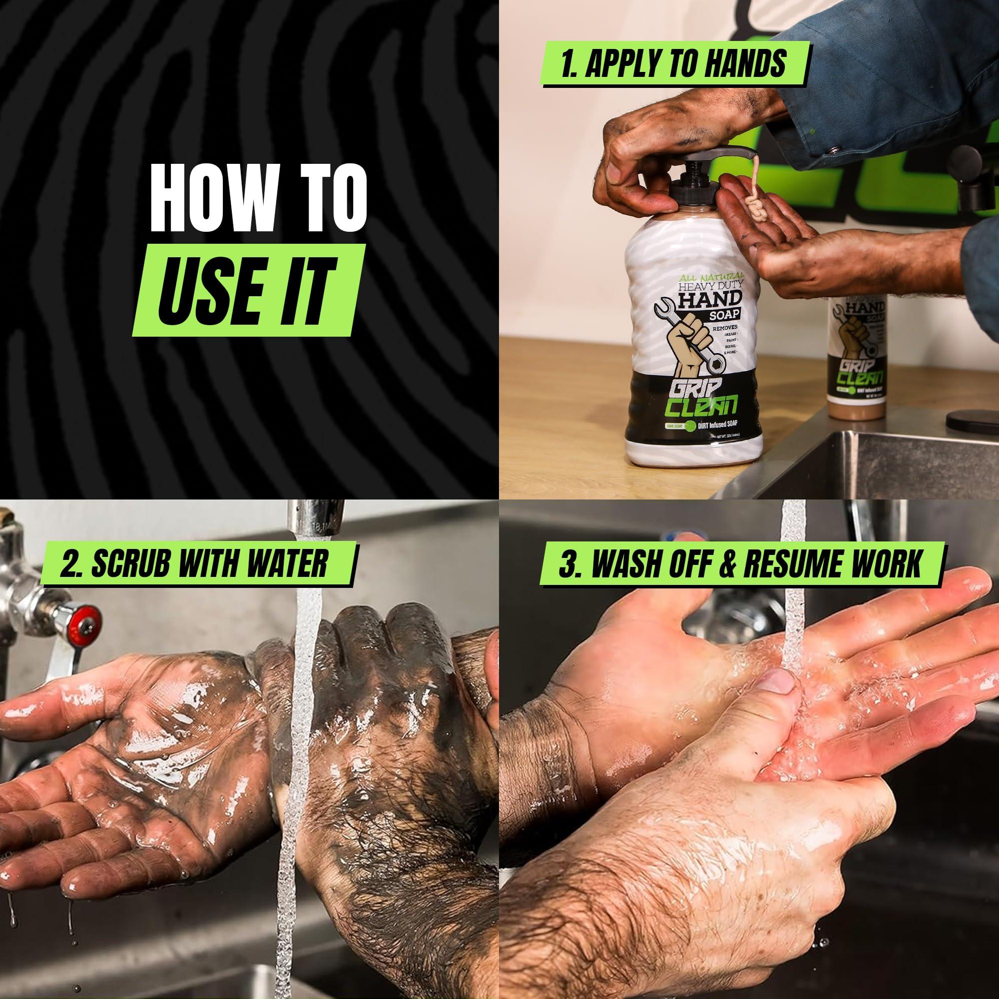 Grip Clean Grip Clean - Hand Cleaner for Mechanics  Heavy-Duty Mechanic Soap, Liquid Hand Soap with Natural Pumice & Clay to Absorb Tough Grease, Oil & Dirt  Moisturizing Coconut Oil, Lime Scent (32oz)