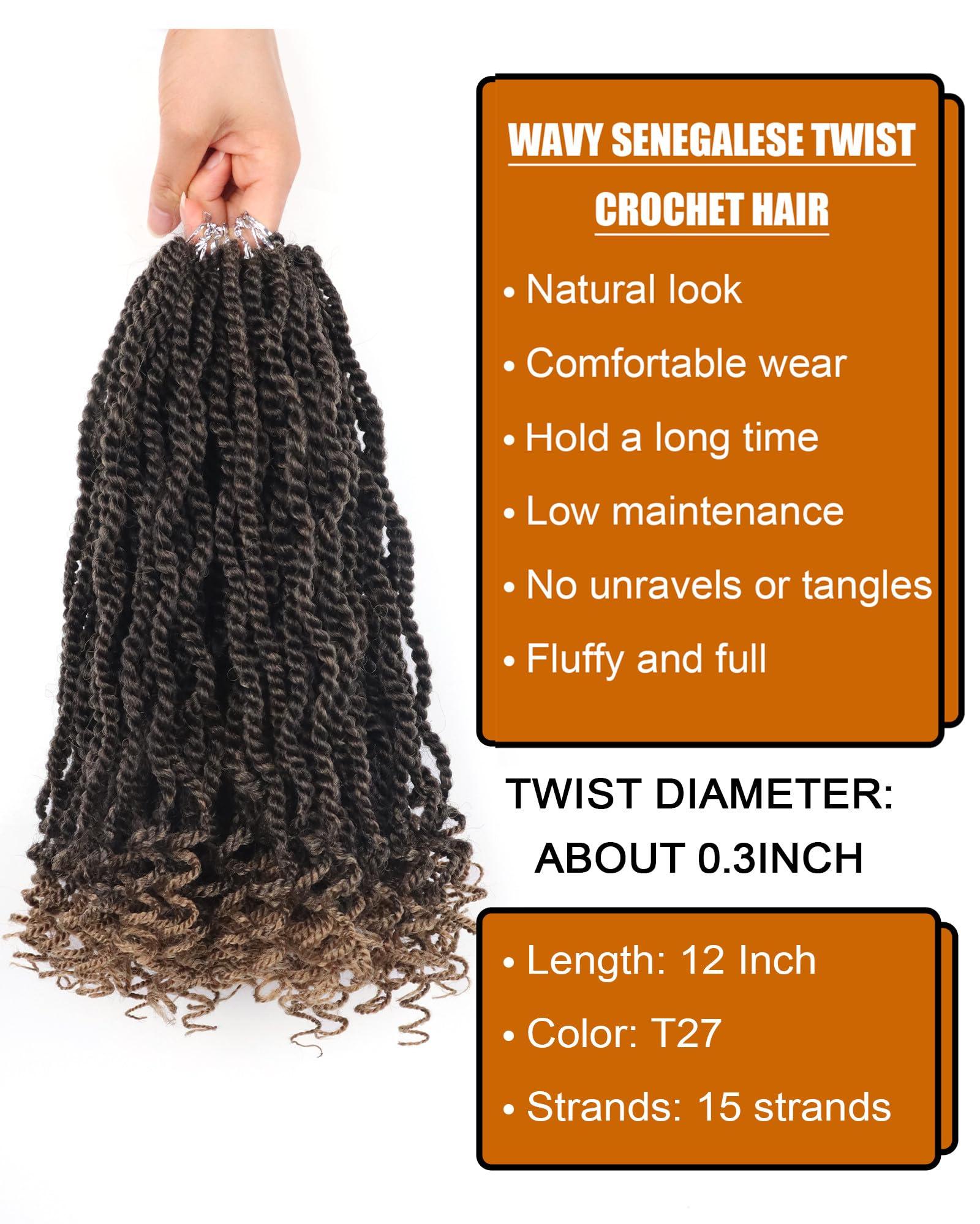 Aeagoo Aeagoo Senegalese Twist Crochet Hair for Black Women 12 Inch 8 Packs Pre Looped Crochet Braids Kinky Twist Crochet Hair with Curly Ends (12 Inch,T27)