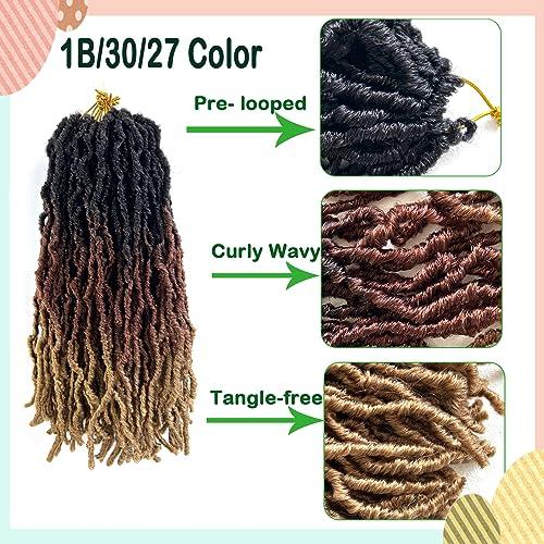 Paraglame Ombre Faux Locs Crochet Hair 14 Inch New Soft Locs 8 Packs Pre-looped Crochet Braids Short Soft Goddess Locs Curly Wavy Croceht Hair for Women(1B/30/27, 8packs)