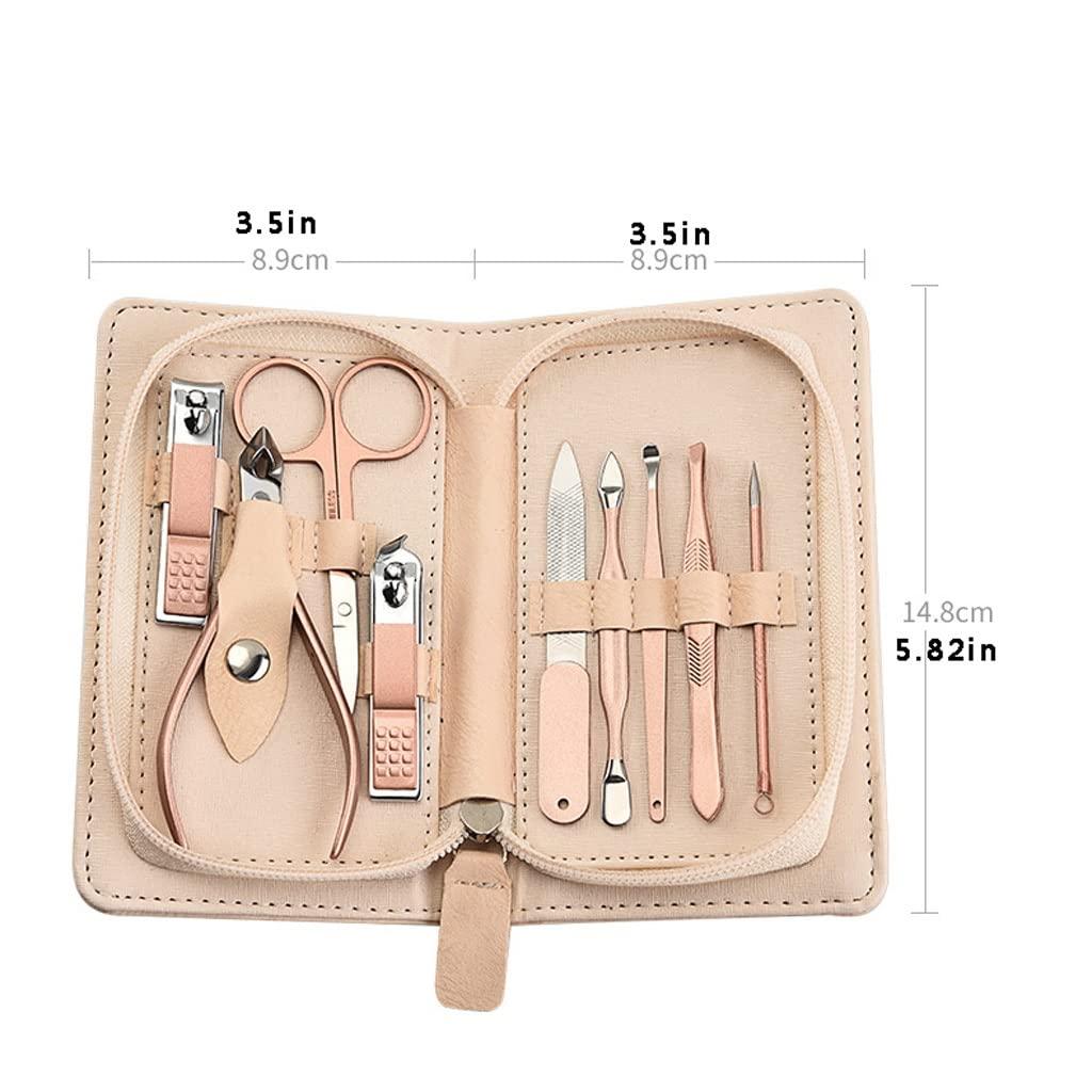 MHJKHG Manicure Set Travel Manicure Sett 9-Piece Personal Care Portable Nail Set with Built-in Nail File for Men and Women Home Nail Clippers and Tweezers Set Manicure Nail Clippers Kit, Beige