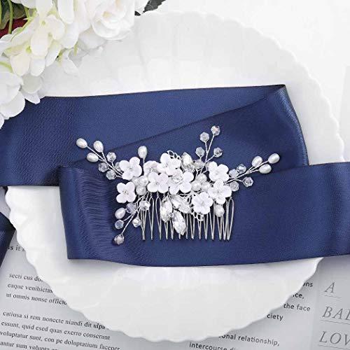 Barode Barode Bridal Wedding Hair Comb Flower Silver Sparkly Rhinestone Side Combs Crystal Bride Leaf Pearl Hair Accessories for Women and Girls (Silver)