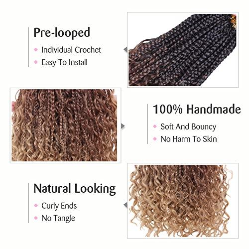 Union Beauty Unionbeauty 8 Pack 18 Inch Boho Box Braids Crochet Hair Bohemian Hippie Braids Distressed Goddess Box Braids Hair Curly Ends Pre-looped Synthetic Ombre Braiding Hair Extension for Black Woman 53#