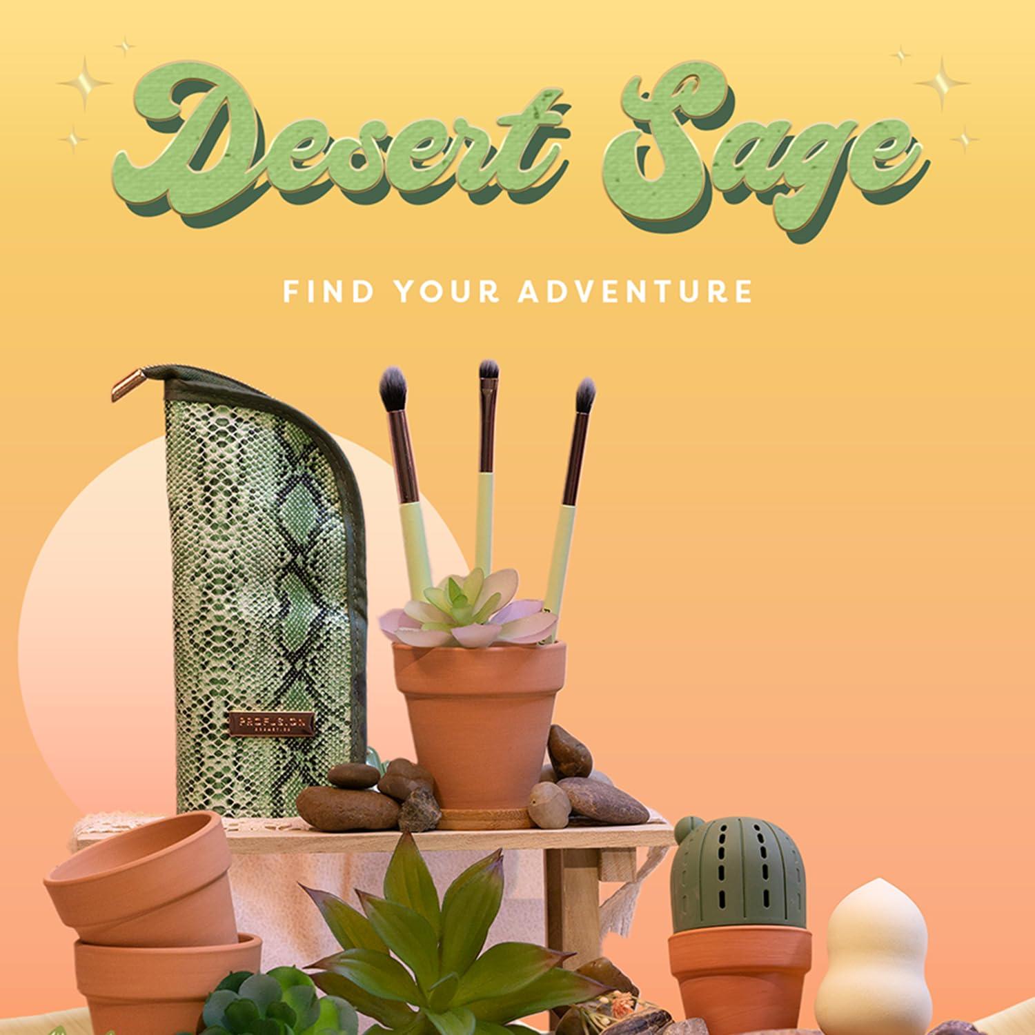 Profusion Cosmetics Profusion Cosmetics Desert Sage Blend and Stand 4pc Bag and Eye Brush Set for Artists and DIY, Expand Your Makeup Game With Adventure Inspired Eye Brushes for Stunning and Creative Eye Looks