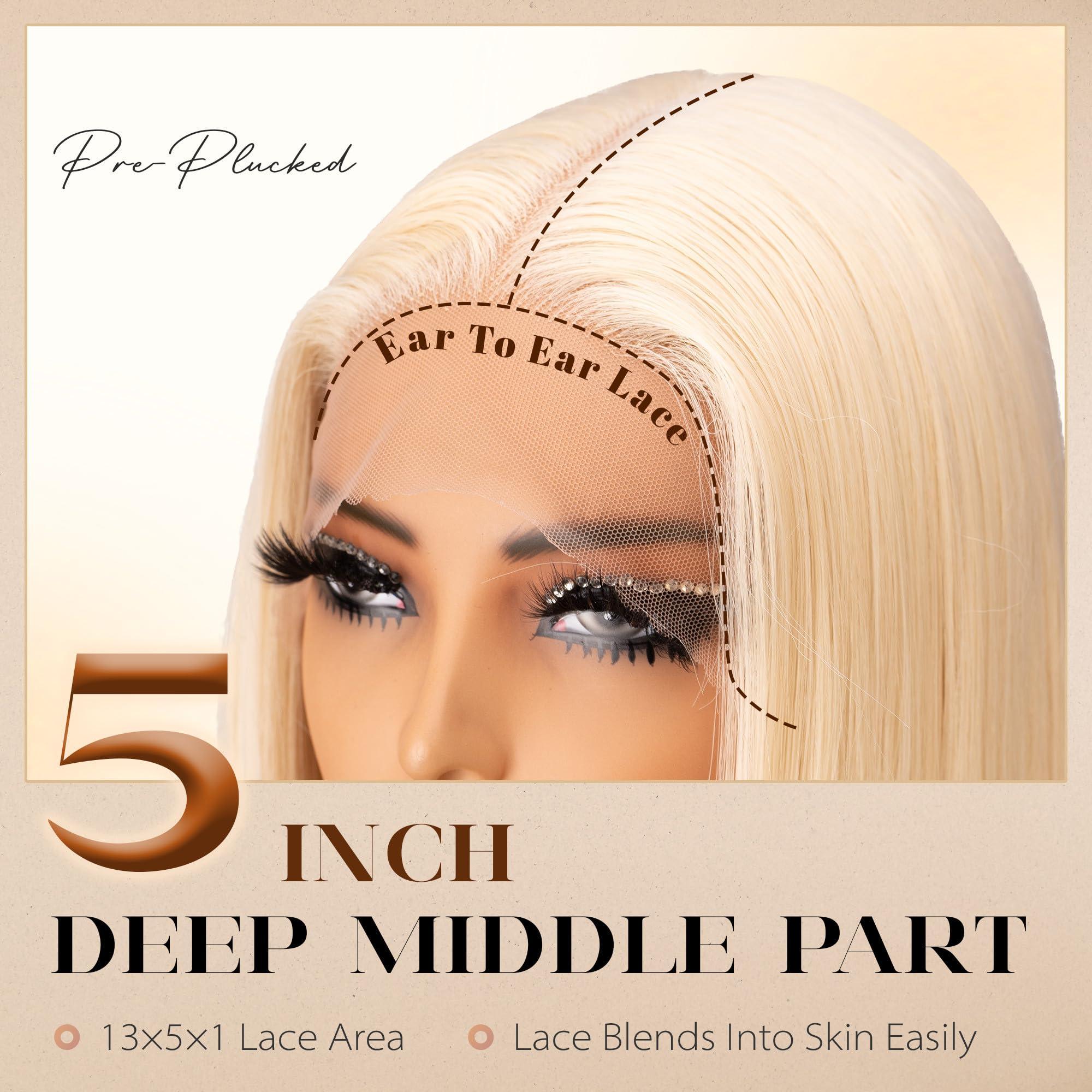 BLL 30 Inch Blonde Lace Wig, Platinum Blonde Lace Front Wigs White Synthetic Silk Straight Pelucas Natural Hairline 613 Wig (Light Blonde 613, 30 Inch)